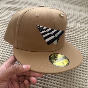 New Era Tan Fitted Cap with Black & White Paper Plane Patch